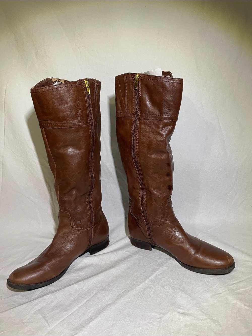 Audrey Brooke Tall Brown Leather Zip-Front Riding Boots